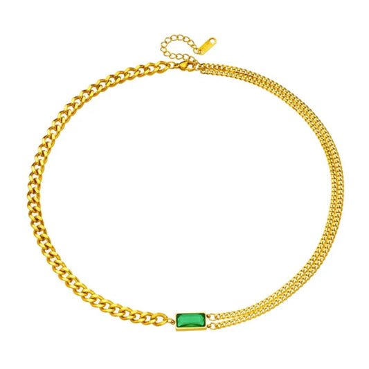 Green stone and Chain Necklace