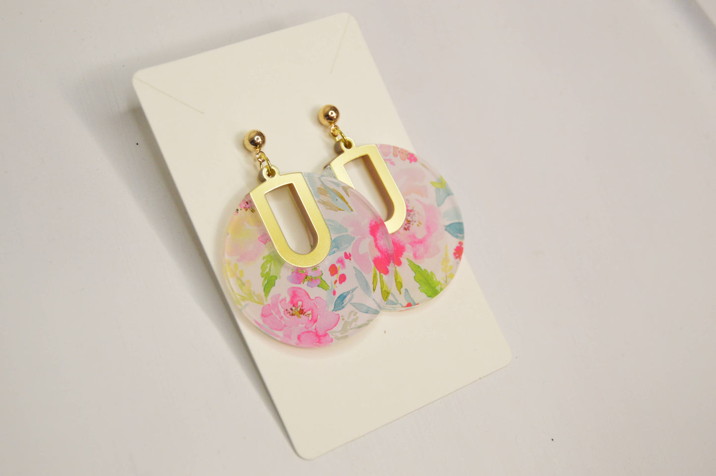 Floral Notch Filled Circle Earrings, Acrylic Earrings