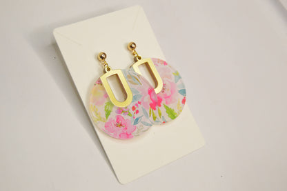 Floral Notch Filled Circle Earrings, Acrylic Earrings