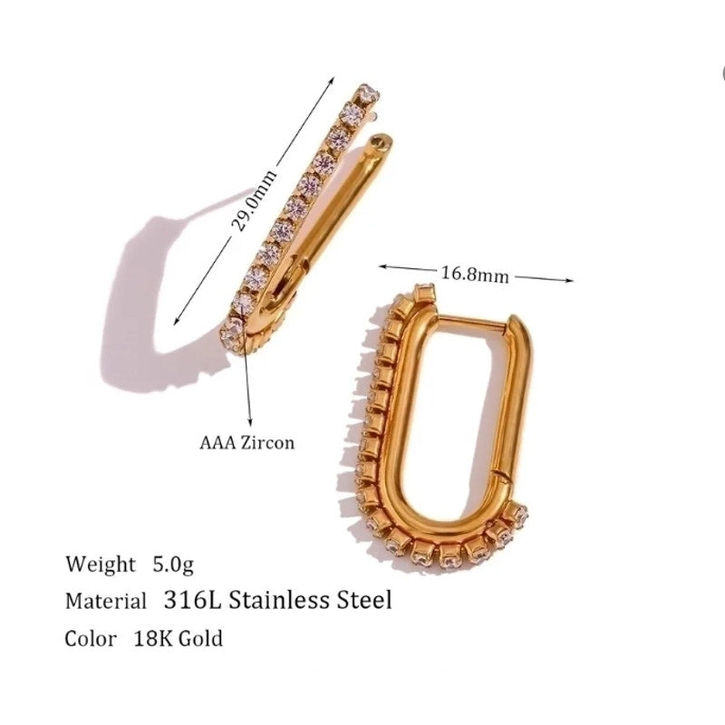 Long U-Shaped Zircon Earrings