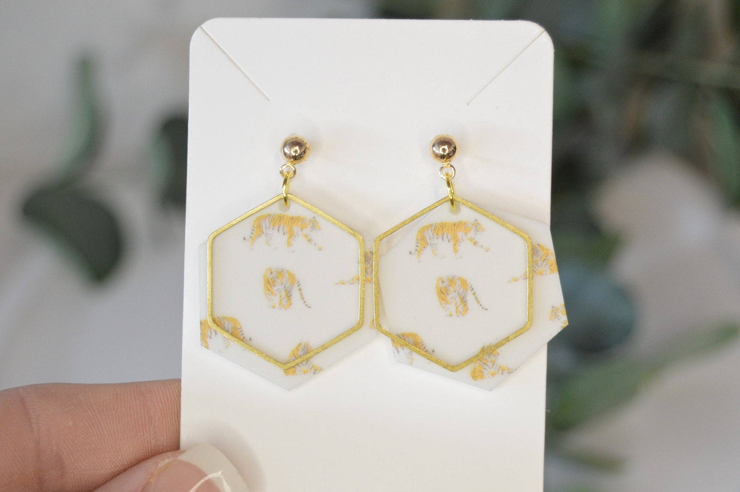 Tiger Hexagon Earrings