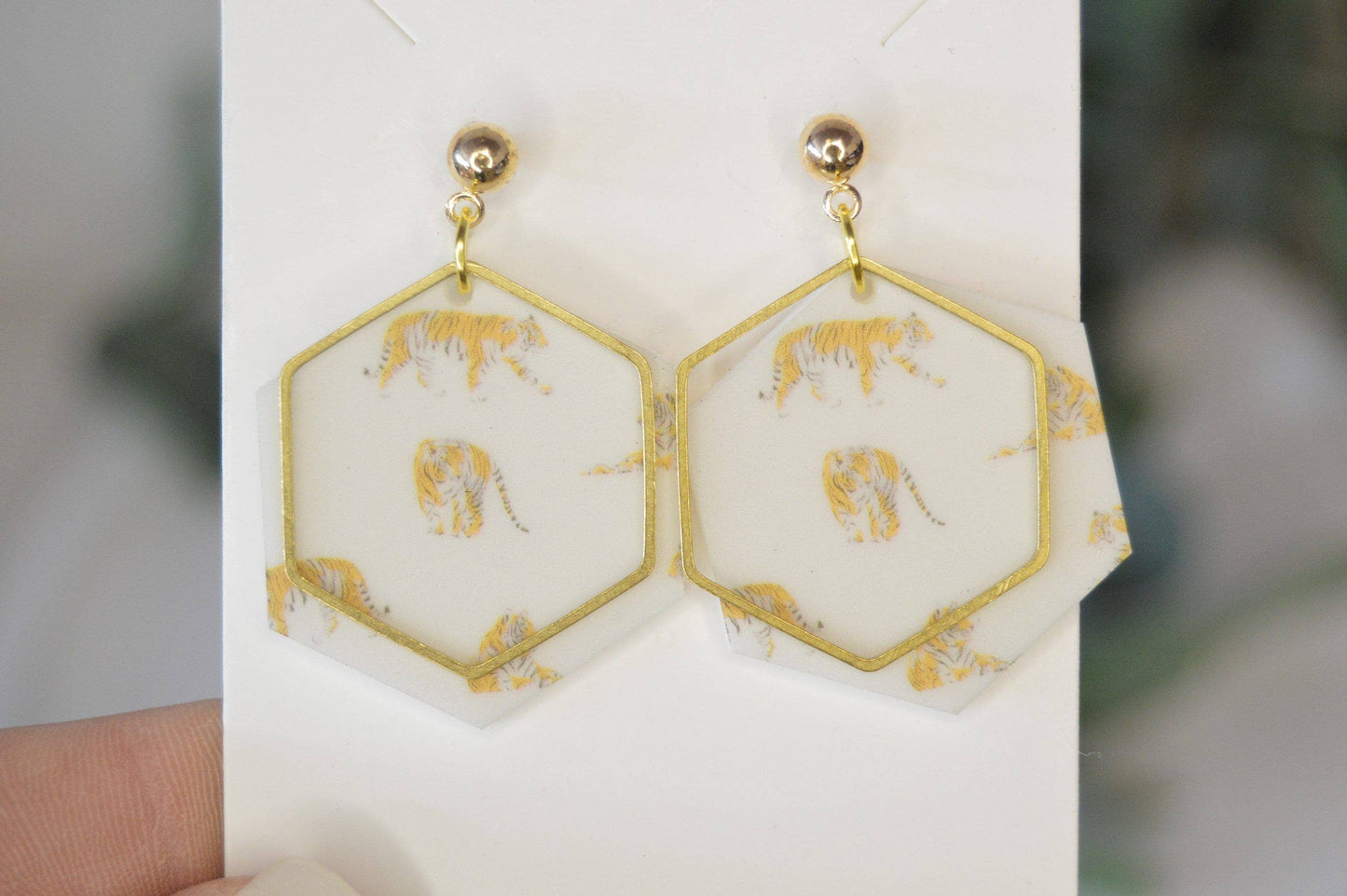 Tiger Hexagon Earrings