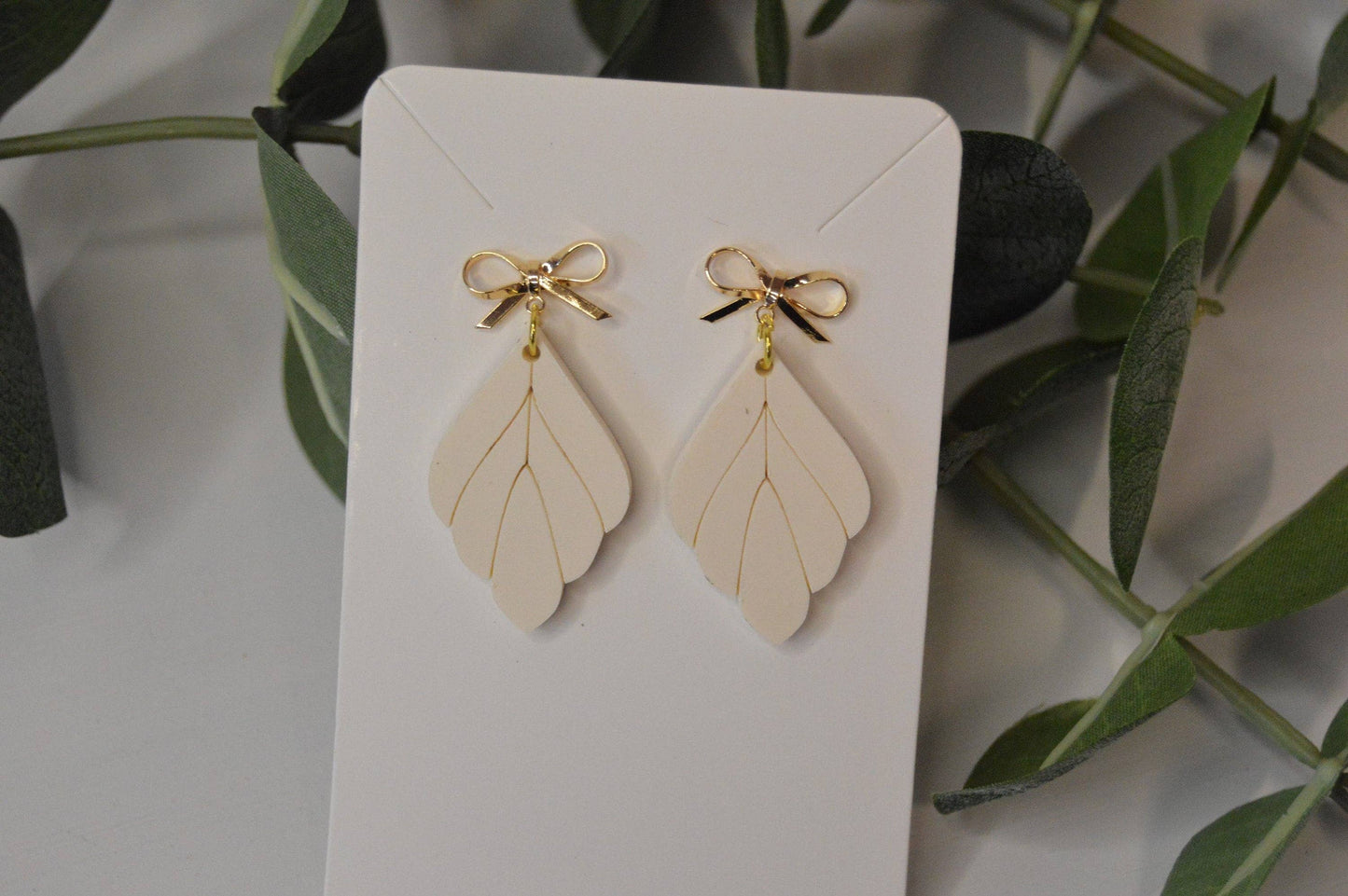 Leaf Earrings with a Bow