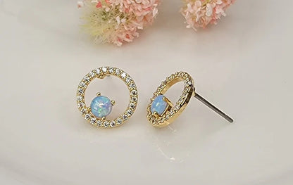 Blue Opal Circle Earrings - gold plated