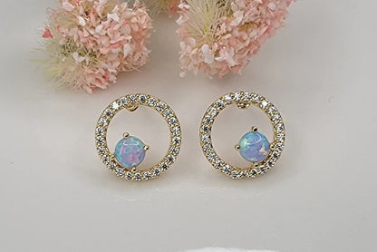 Blue Opal in CZ Halo 14k Gold Plated