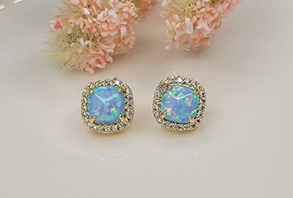 Blue Opal Square Earrings - Gold Plated
