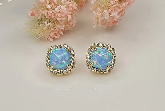 Blue Opal Square Earrings - Gold Plated