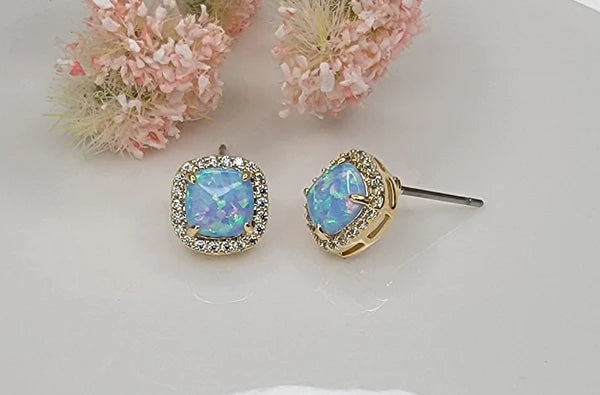 Blue Opal Square 14k Gold Plated Necklace