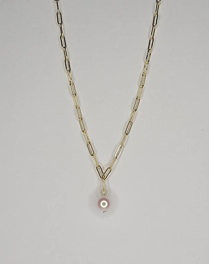 Pearl and Paperclip 14k Plated Necklace