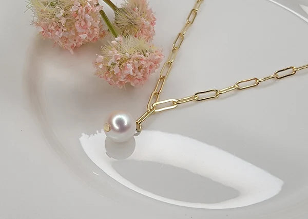 Pearl and Paperclip 14k Plated Necklace